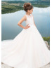 Ivory Lace Tulle Flower Girl Dress With Long Train